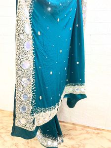 Green Motis And Stones Work Like New Saree