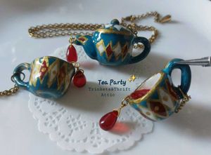 Handmade Blue Teapot & cup set Earring/Necklace