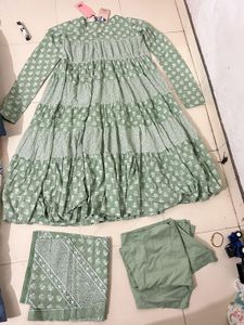 Green Printed Anarkali Suit