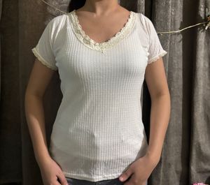 Lace Trim Ribbed Top
