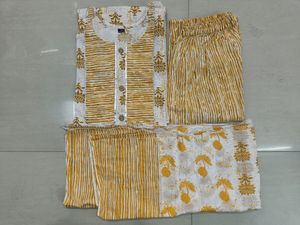 Women Cotton Kurti Pant Dupatta Combo Set