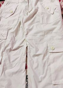 White Cargo Pants for Women - Relaxed Fit