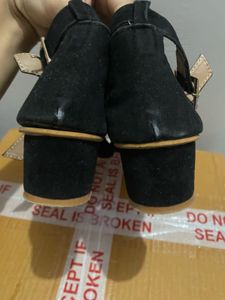 Black Block Heels With Double Strap