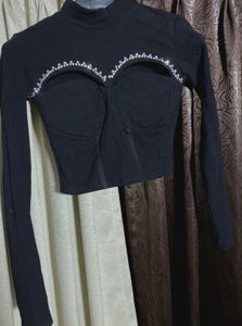Black Embellished Crop Top