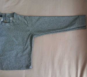 Gray Ribbed Knit Top
