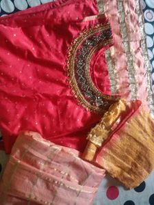 Elegant Pink & Gold Embellished Saree