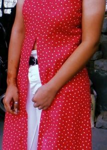 Pink Polka Dot Sleeveless Kurti