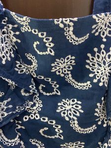 Blue &amp; White Print Crop Top