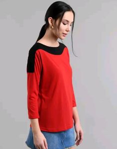 Vivient Women&#39;s Red And BlackT-Shirt Top