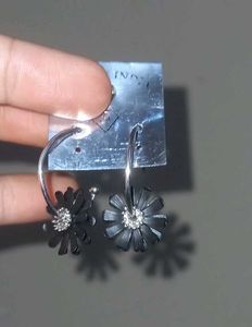 Black Flower Hoop Earrings