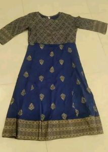 Elegant Navy &amp; Gold Print Anarkali