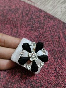 Silver And Black Stone Ring