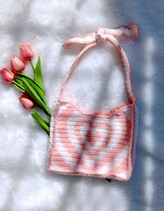 Crochet Heart Print Handbag