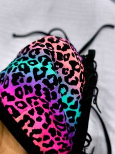 Multicolor Neon Leopard Print Bikini Top