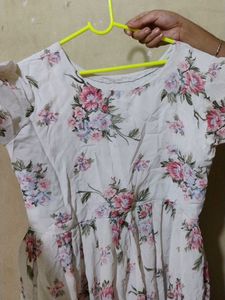 White Floral Printing Frock Multicolor DimensionFr
