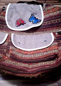 Striped Backpack with Butterfly Details