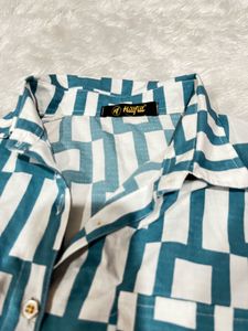 Casual Blue &amp; White Checked Shirt With Belt
