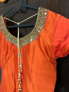 Orange Embellished Anarkali Kurta
