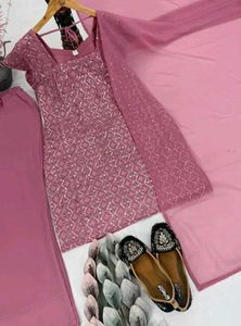 Elegant Pink Embroidered sort Kurta Set