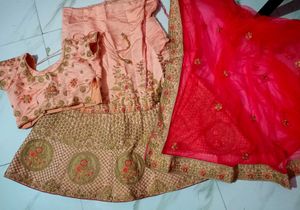 Peach and pink Embroidered bridal Lehenga Choli