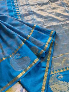 Peacock blue kanchipuram silk Saree