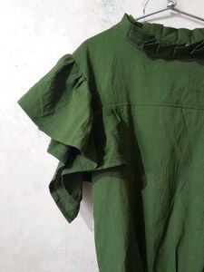 Olive Green Ruffle Sleeve Top