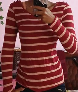 Red & White Striped Long Sleeve Top