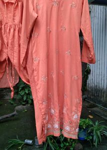 Peach Embroidered Kurta Set