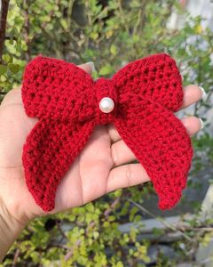 Red Crochet Bow Hair Clip