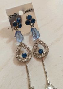 Blue Dangle Earrings with Rhinestones