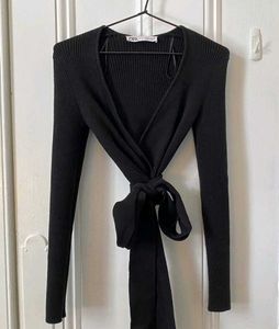 Zara Ribbed Knit Wrap Top