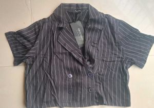 Tokyo talkies Striped Cropped Blazer Top