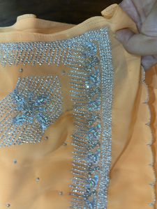 Peach Light Orange Gorgette Saree