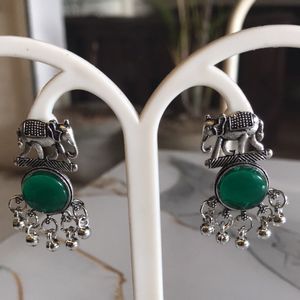 Elephant Green Stone Earrings