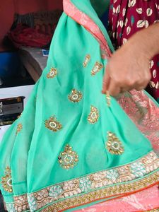 Teal &amp;green Embroidered Saree