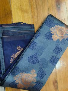 Elegant Navy Blue Saree with Floral Design