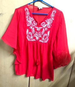 Red Embroidered Top (XL)
