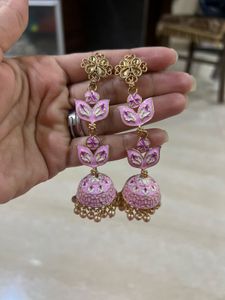 Pink Jhumka Earrings