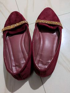 Burgundy Embellished Flats