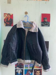 Black Faux Leather Aviator Jacket