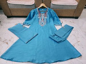 Cotton Chanderi Firozi Suit