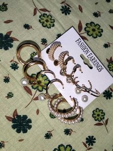 Earring Set - Gold Hoops &amp; Pearl Accents