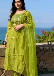 Green Embroidered Kurta Set