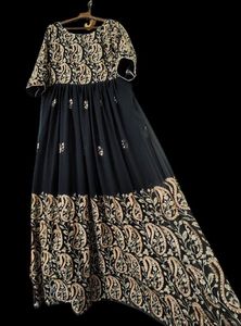 Ethnic Black Georgette With Gold Thread Work Gown