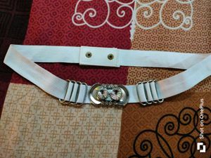 White Elastic Rhinestone Belt