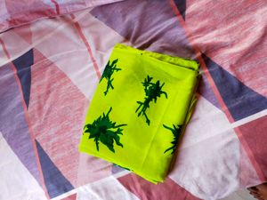Vibrant Green Fabric Saree with Leaf Print