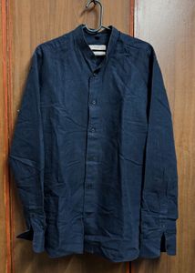 Mango Man Stylish Navy Blue Linen Blend Shirt