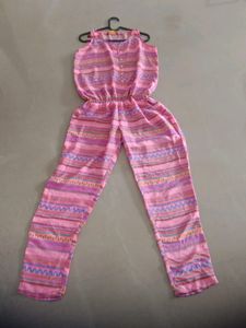 Fix price pink overall printed jumpsuit