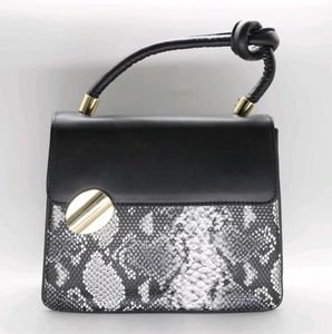 Black Top Handle Snake Print Bag