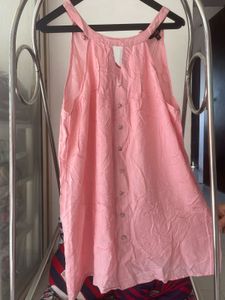 Pink Sleeveless Button-Down Tank Top